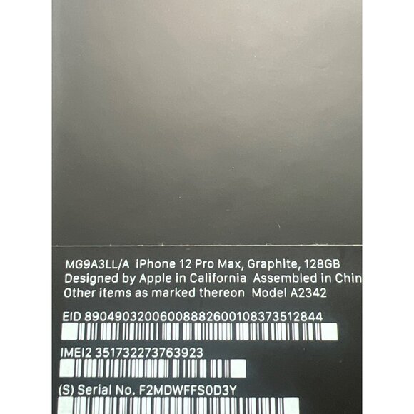 Apple iPhone 12 Pro Max Box Only Graphite 128GB Model A2342 - Picture 3 of 4